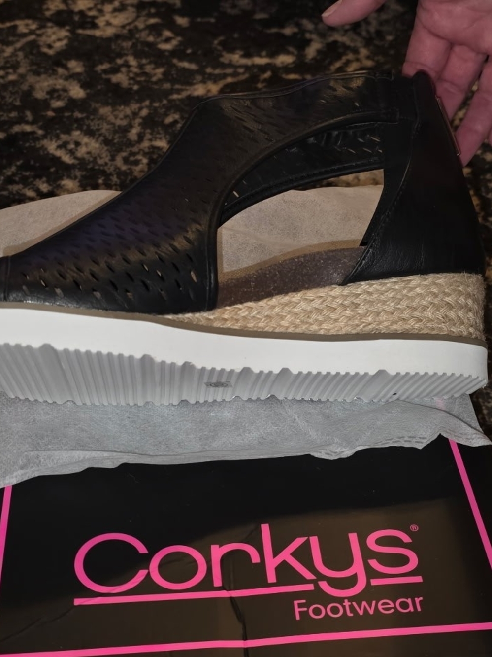 Corkys Black Perforated Wedge Sandals - Picture 3 of 4